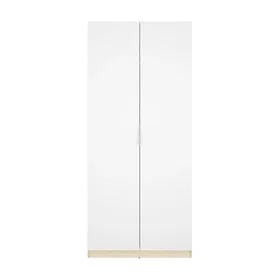 KALONY Armoire 2 Portes 91cm Blanc et Naturel Clair