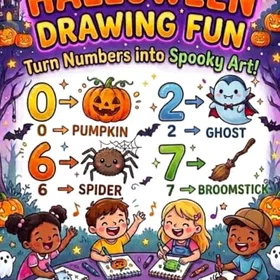 Halloween Drawing Fun: Turn Numbers Into Spooky Art! Färgläggningsbok för barn