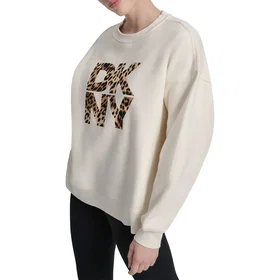 DKNY Stacked Animal Print Flocking Logo Long Line Sweatshirt (Dam)