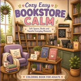 Cozy Easy Bookstore Calm Färgläggningsbok för Avkoppling och Stresslindring