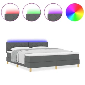 vidaXL Box Spring Bed with Mattress & LED Dark Grey 180x200 cm Fabric