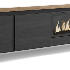 SKRAUT Meuble TV effet bois noir et chêne 212x35x50cm