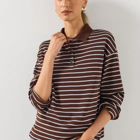 Mango Contrasting Stripes Cotton Polo Shirt (Women's)