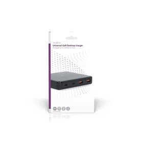 Nedis DCGPD65W100BK 65W GaN 4-porttinen USB-A / USB-C pöytälaturi Euro-kaapelill