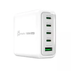 J5Create JUP53100 GaN USB Oplader Tre USB Type-C og to USB Type-A porte 100W