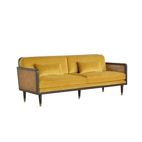 Robin Canapé Style Scandinave Bois Osier Velours