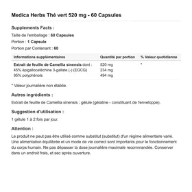 Medica Herbs Green Tea 520mg 60 Capsules