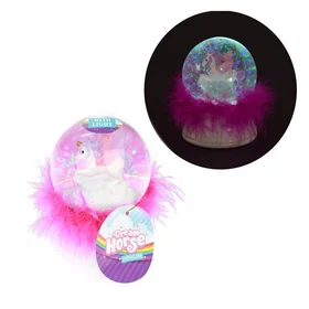 Dream Horse Unicorn Snow Globe with Feathers and Light