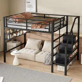 AMAKUS Lit Mezzanine Cadre de lit avec Rangement & Échelle 140x200cm