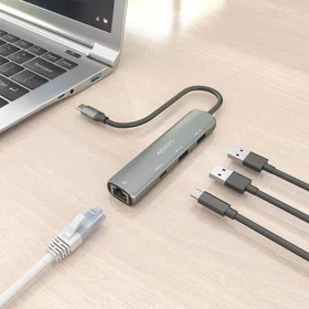 AISENS ASUC-4P039-GR USB-C Gigabit Ethernet HUB