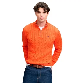 Superdry Preppy Cotton Cable Halvdragad Tröja (Herr)