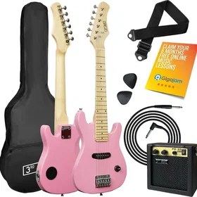 3rd Avenue Kids Electric Guitar Bundle Stratocaster Maplewood Neck Glossy Body P