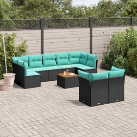 vidaXL Lounge Set med Dynor Svart Konstrotting 10 Delar 3256141