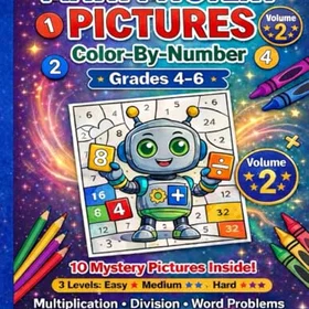 Math Mystery Pictures Color-By-Numbers Workbook for Grades 4-6