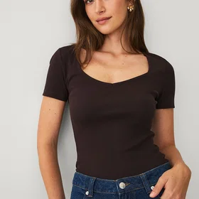 Ellos Collection Top Ribbed Knit Short Sleeve (Women's)