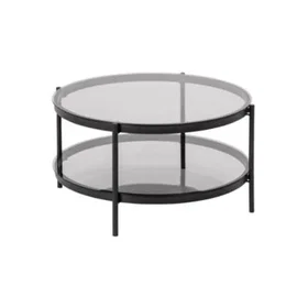 Benny Table Basse Ronde en Verre et Métal Noir