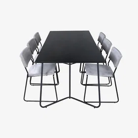 Venture Home Petra matgrupp med 6 Kenth stolar Svart MDF Stål 190x90x75 cm