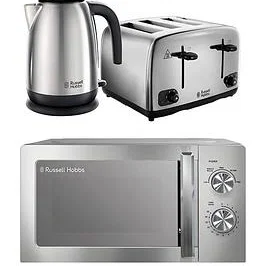 Russell Hobbs Solo Microwave Jug Kettle 4-Slice Toaster Bundle (Silver)