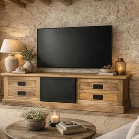 CEYLAN Meuble TV Industriel Moderne avec Porte Coulissante