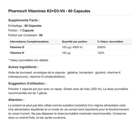Pharmovital K2+D3-Vit 60 Gélules