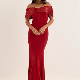 Bubbleroom Occasion Satin Bow Off Shoulder Dress