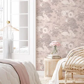 Belgravia Izumi Crane Pink Wallpaper 741 Serene Oriental Wall Decor