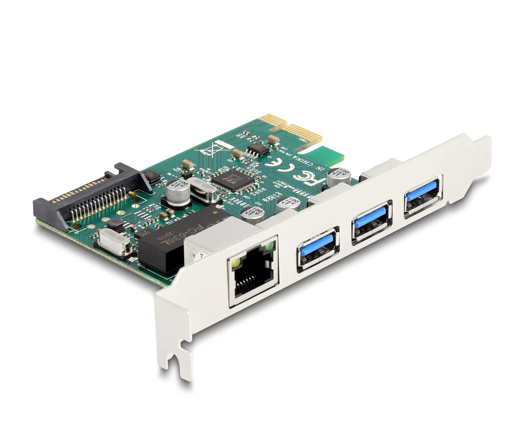 DeLock 90105 PCIe 2.0 x1 to 3x USB 3.2 Gen 1 Type-A Female Gigabit LAN RJ-45 Adapter