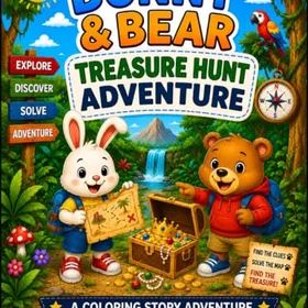 BUNNY & Bear Treasure Hunt Adventure Färgläggningsbok