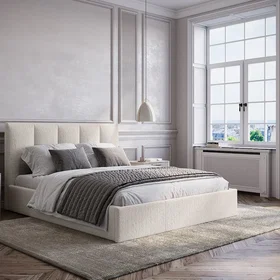 KILACLO Sengestel med hovedgærde med lodret syning Beige 180x200cm