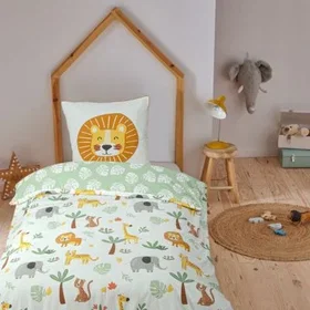 FUTURE Coton Ensemble de Lit Lion Jungle Réversible 140x200cm