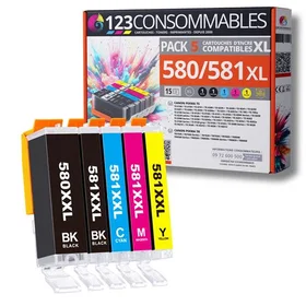 123CONSOMMABLES 580XXL/581XXL (Noir/Cyan/Magenta/Jaune) Multipack