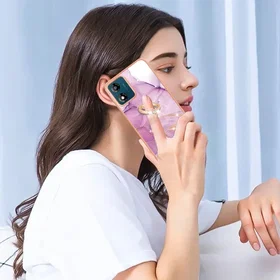 Marmormönstrat Etfodral med Ringhållare för Motorola Moto E13