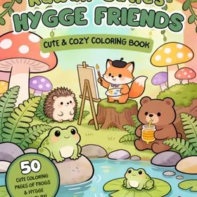 Kawaii Cuties: Frogs & Hygge Wildlife Färgläggningsbok för Vuxna, Tonåringar & Barn