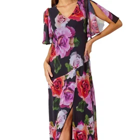 Roman Floral Print Tie Back Maxi Dress
