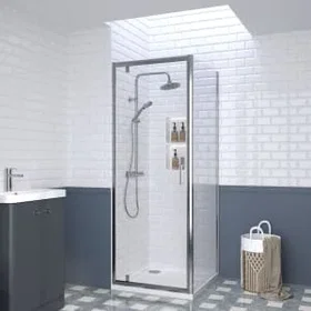 Nuie Pivot Door Side Panel Tray & Waste Shower Enclosure Package 760x760mm
