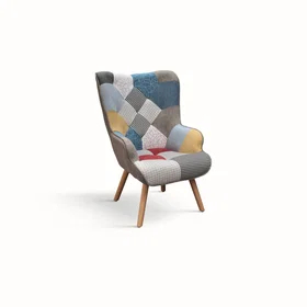 KONTE.DESIGN Fauteuil Patchwork Pieds en bois