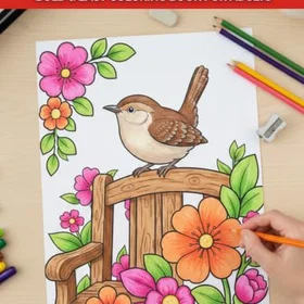 Carolina Wren Färgläggningsbok för Vuxna och Seniorer