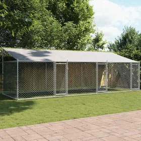 vidaXL Hundkennel med Tak och Dörrar 6x2x2 m Galvaniserat Stål Grå