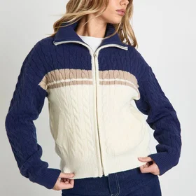 Boohoo Chunky Cable Knit Zip Through Jumper (Women's)