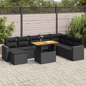 vidaXL Ensemble Salon avec Coussins 9 Pièces Noir Rotin 3327072