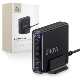 Tech-Protect DC240W-GaN Stasjonær Lader 6 Porter 4 x USB-C 2 x USB-A QC3.0 240W