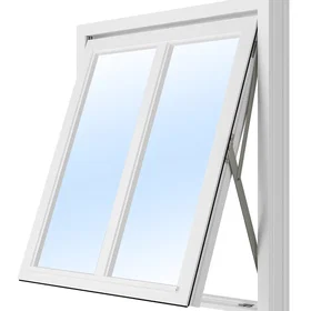 Effektfönster Vridfönster med mittpost 3-glas Trä U-värde 1,1 8x8 Frostat glas Ingen spaltventil