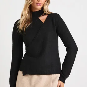 Boohoo Wrap Detail High Neck Knitted Jumper (Women's)