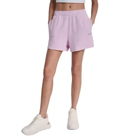 DKNY Metallic Bubble Logo Smocked High Waist Shorts (Dam)