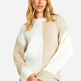 Boohoo Soft Knit Colour Block Oversized Jumper (Women's)