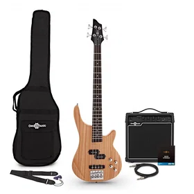 Gear4music Chicago Bass Guitar Natural 15W Bass Amp Pack